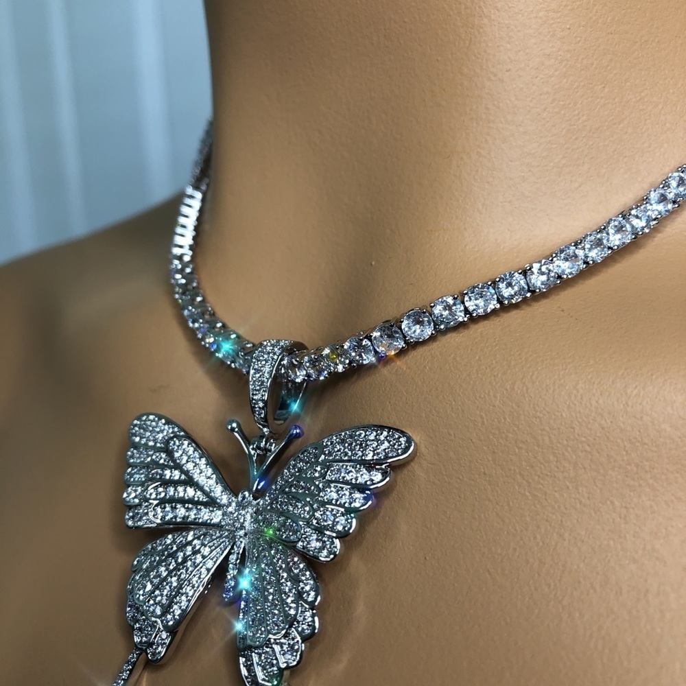 Tennis butterfly cz necklace choker - Picture 6 of 8
